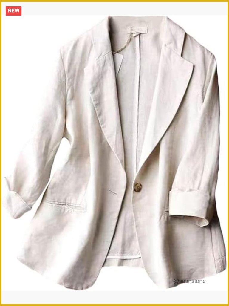 Women's Casual One Button Linen Blazer Jacket 3/4 Sleeve Suit Blazer